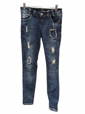Almost Famous Roll Up Distressed Skinny Jeans Women’s Size 7 Medium Wash Stretch